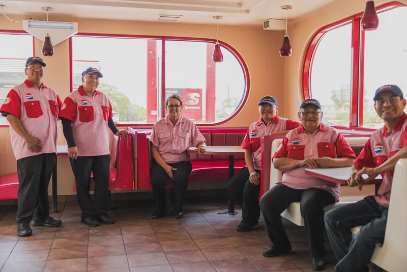 Blake’s Lotaburger: The crew in the dining room