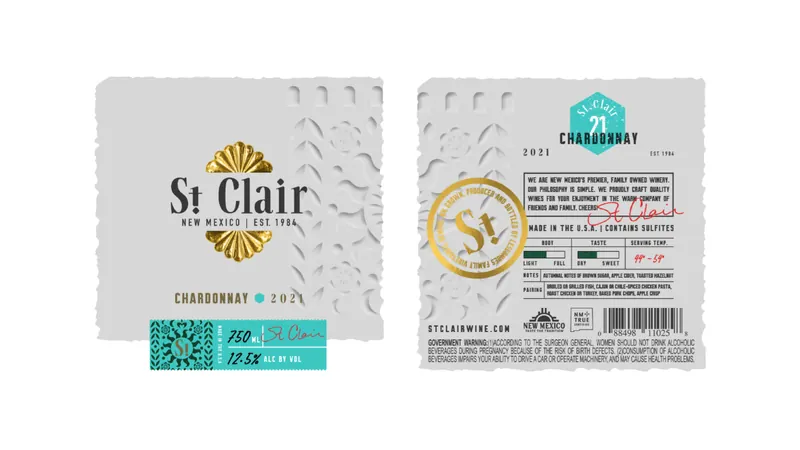 St. Clair Wines: Chardonnay label, front and back