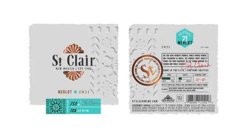 St. Clair Wines: Merlot label, front and back
